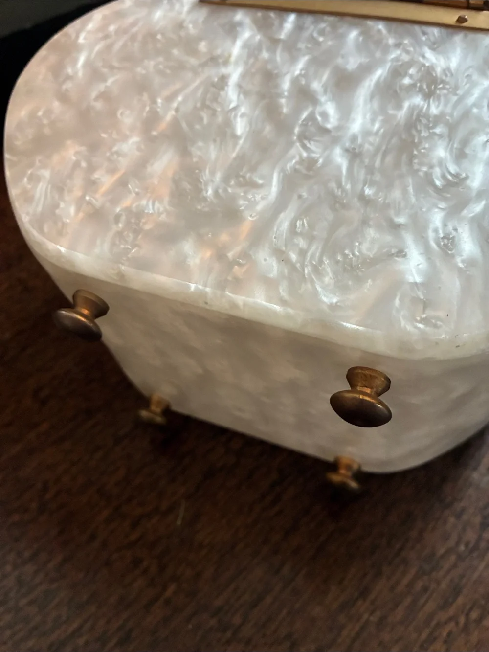 Vintage White Pearlized Acrylic Top-Handle Bag
